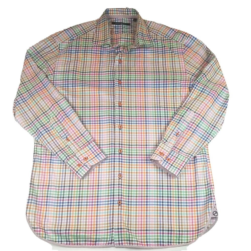 Hammer Made Cotton Multicolor Colorful Gingham Flip Cuff‎ Dress Shirt Sz 43 / 17